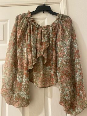Live 4 Truth Floral Ruffle Peasant Blouse in Sage Green and Rust